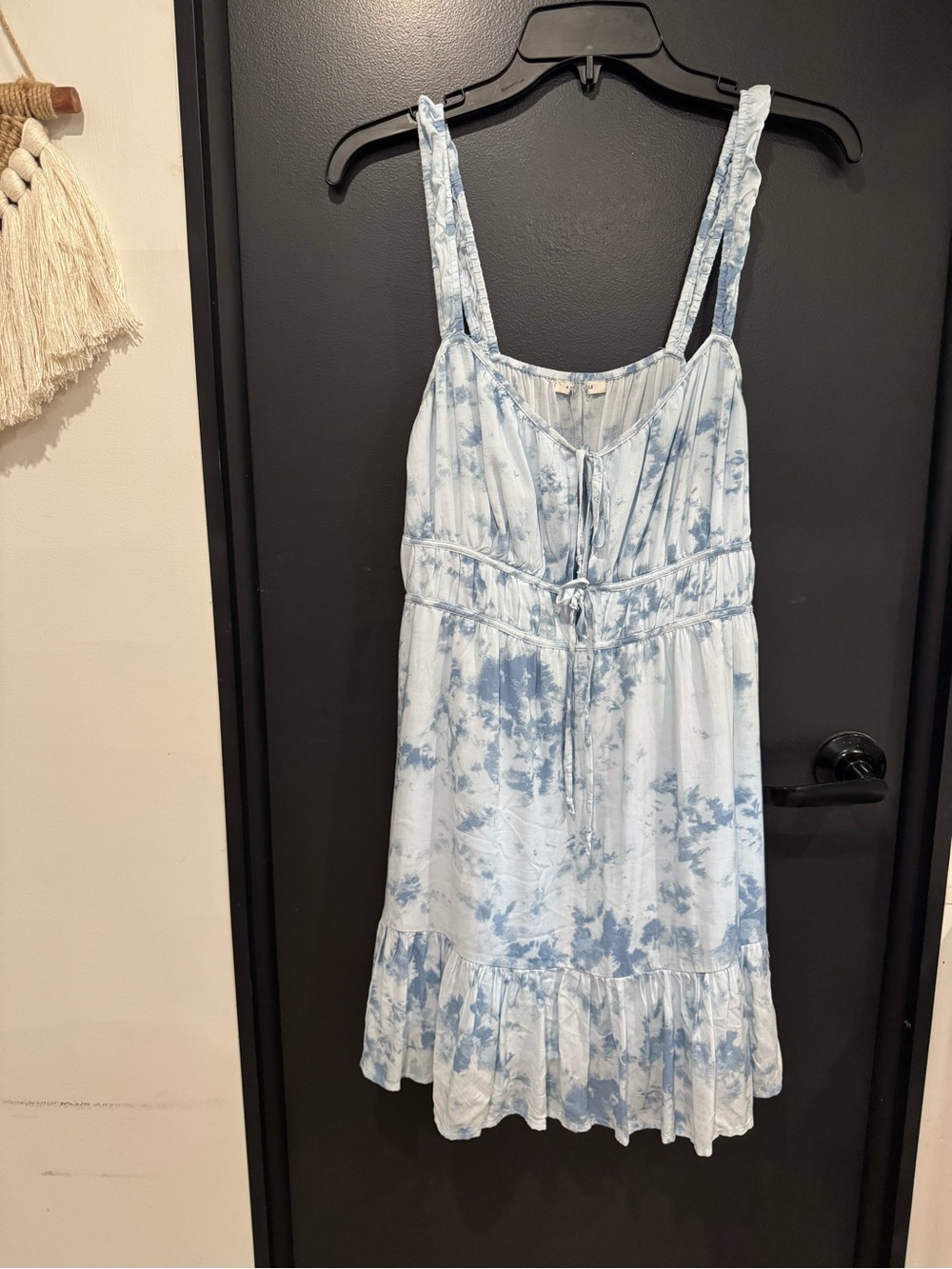 American Eagle Tie-Dye Babydoll Sundress with Ruffle Hem and Cinching with Ties